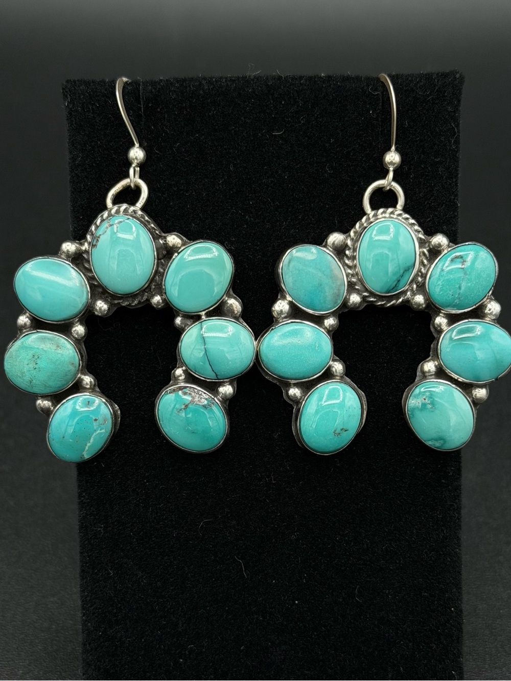Navajo Artisan Geraldine James Turquoise Cluster Dangle Earrings